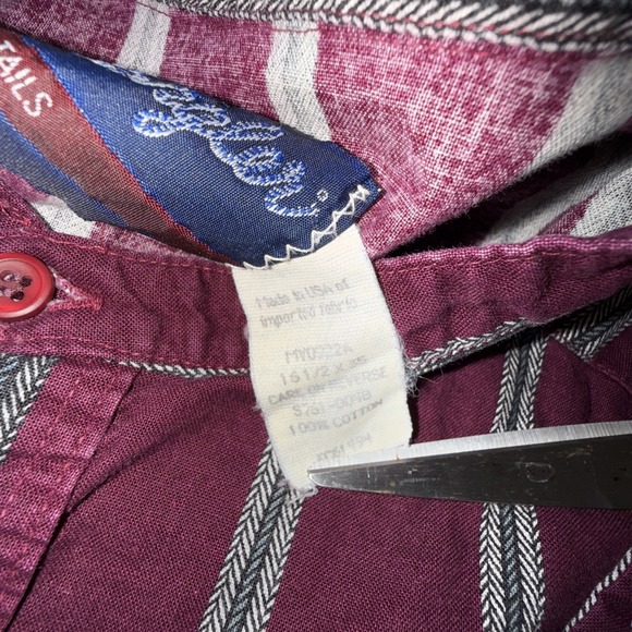 VINTAGE Wrangler Shirt Mens 16.5x35 X-Long Tails Western Cowboy Stripes Maroon - Picture 5 of 8